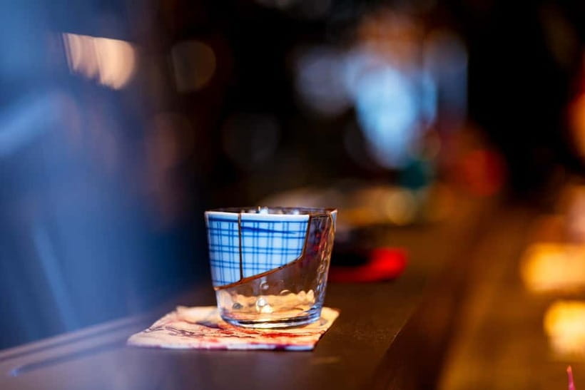 Ginza, Tokyo: Sake Experience with traditional vessels - The vessel matters: wine glasses vs KINTSUGI with 400-year-old Imari