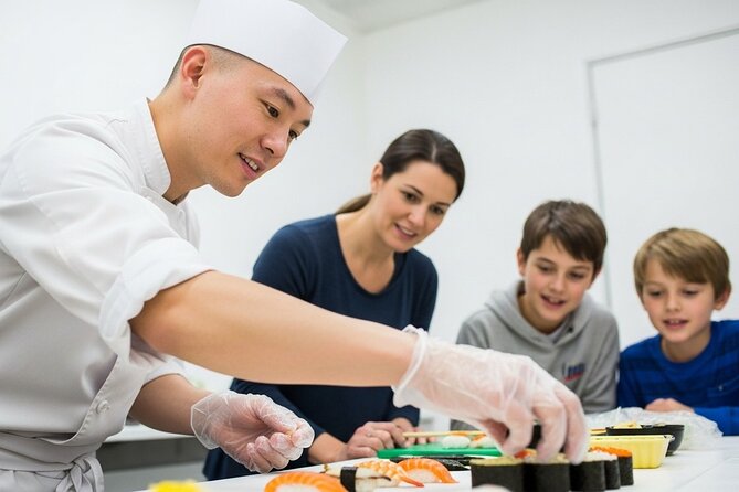 Tokyo Sushi Making Class : Sake Ceremony & Matcha Experience - WASSHOI torched salmon mayo gunkan: the Tokyo twist